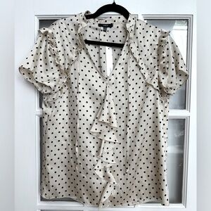Drew Benson Ivory Polka Dot Ruffle French Cuff Blouse Size Small NWT MSRP $212